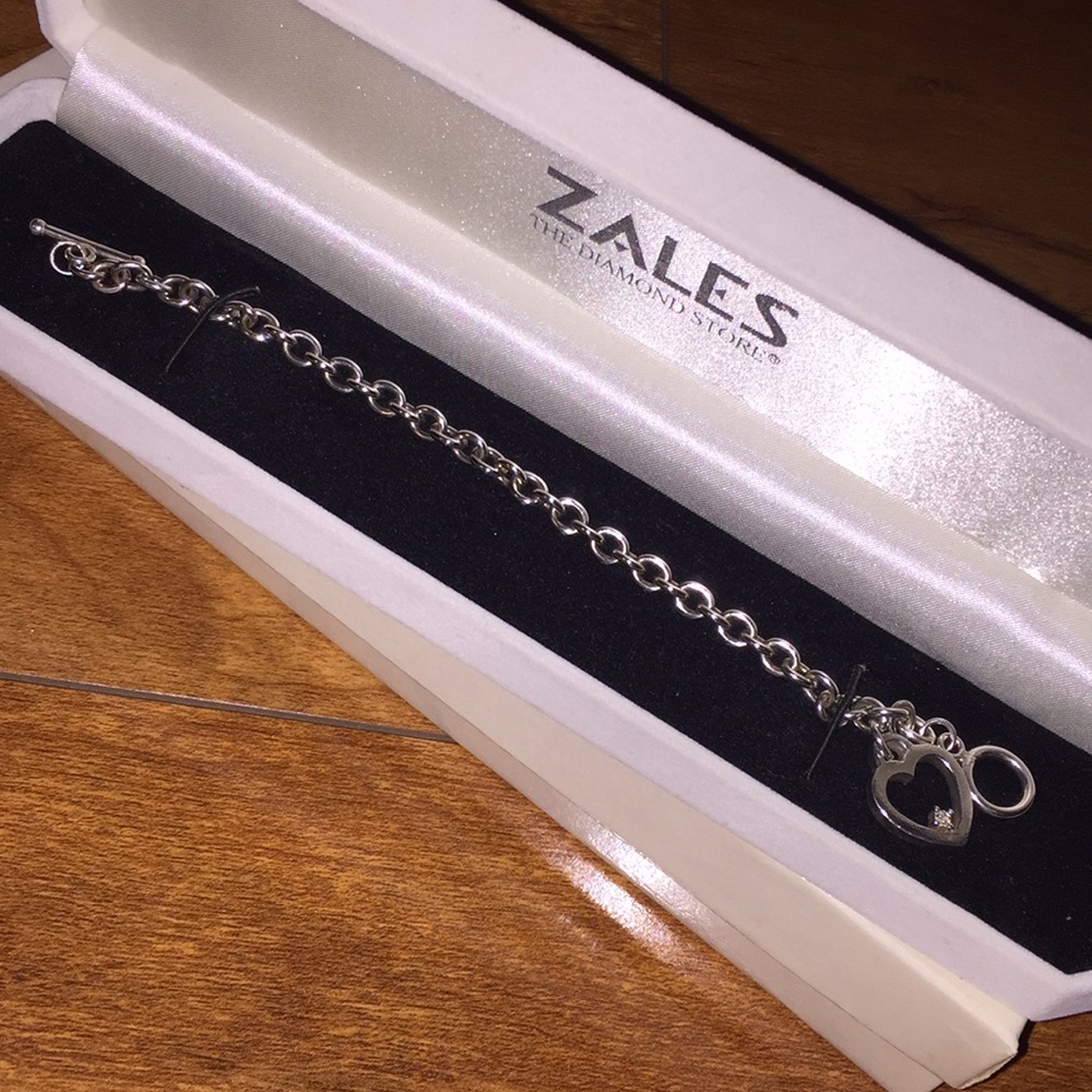 Sterling Silver Heart Toggle Bracelet with Diamond